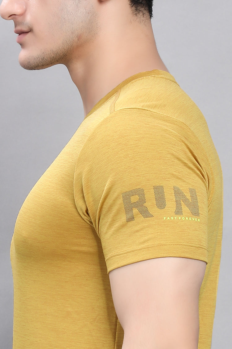 Sport Sun Self Design Mustard Milange Cool Run T Shirt