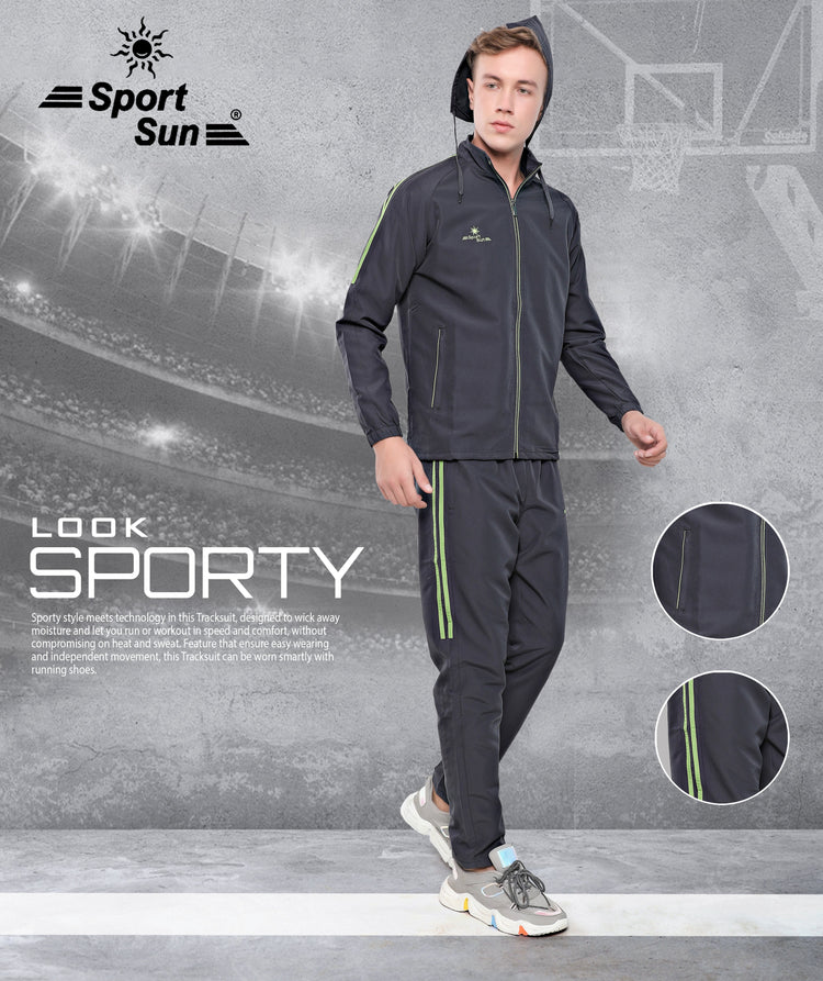 Sport Sun Micro Poly Printed Men Dark Grey Track Suit