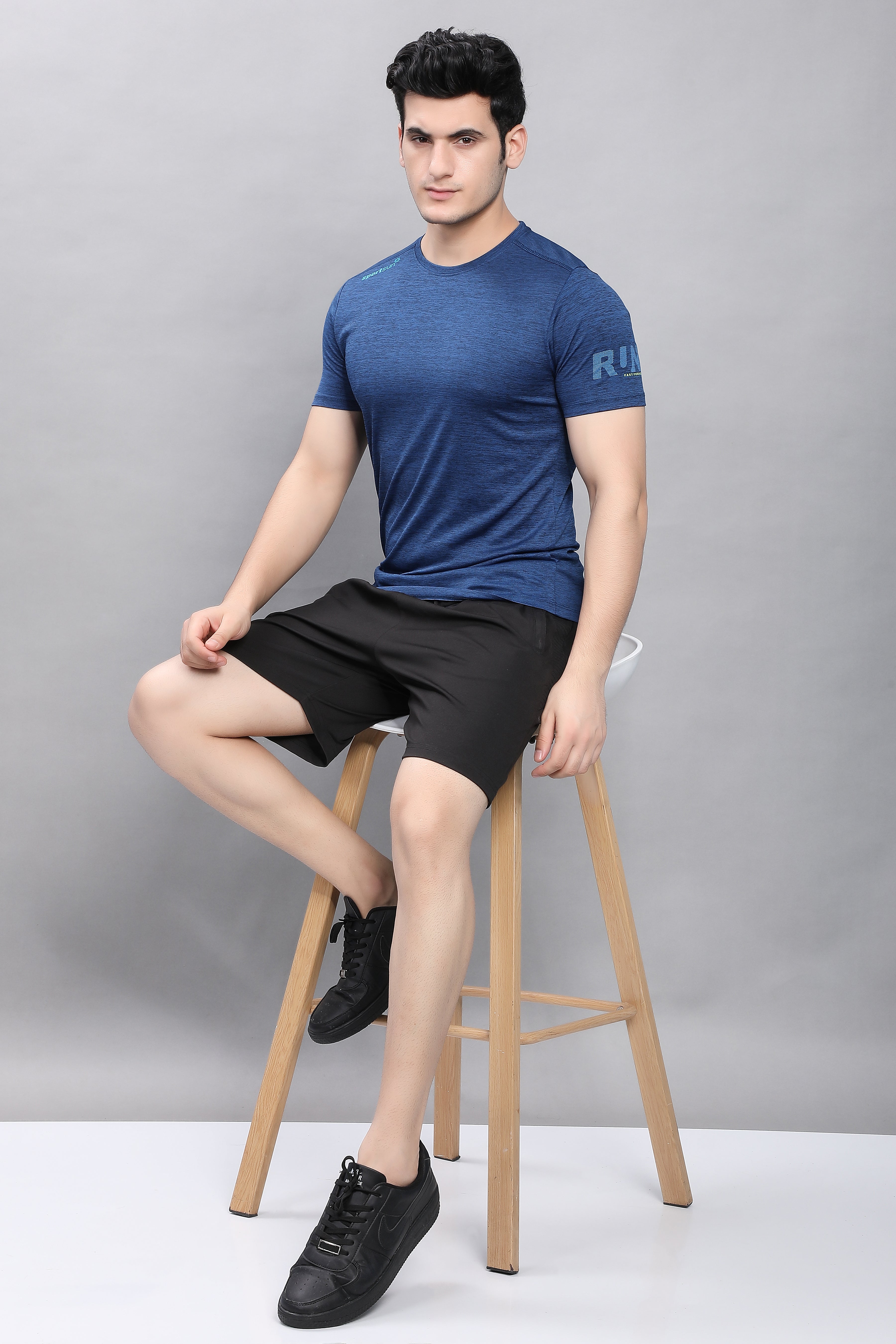 Sport Sun Self Design Navy Milange Cool Run T Shirt