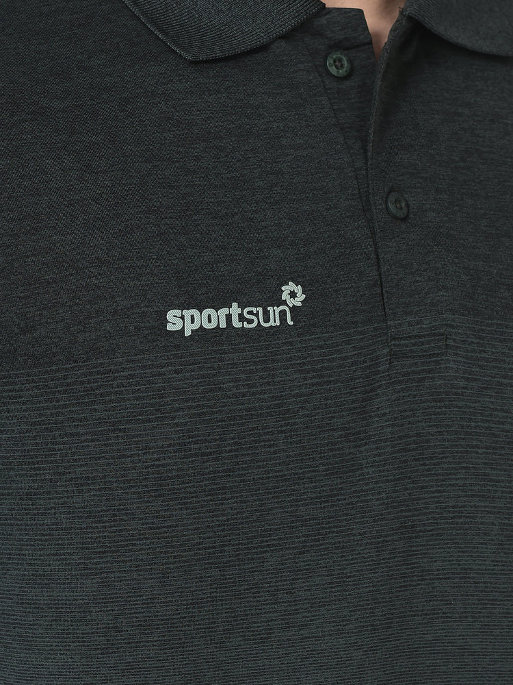 Sport Sun Men Striped Polo Olive Milange T Shirt