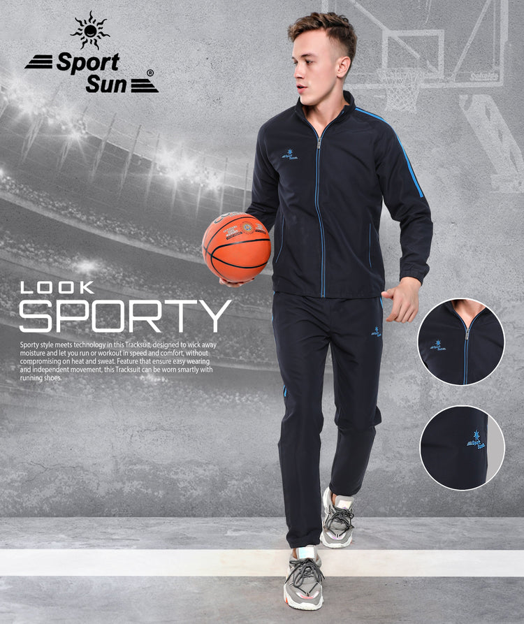 Sport Sun Micro Poly Printed Men Navy Blue Track Suit