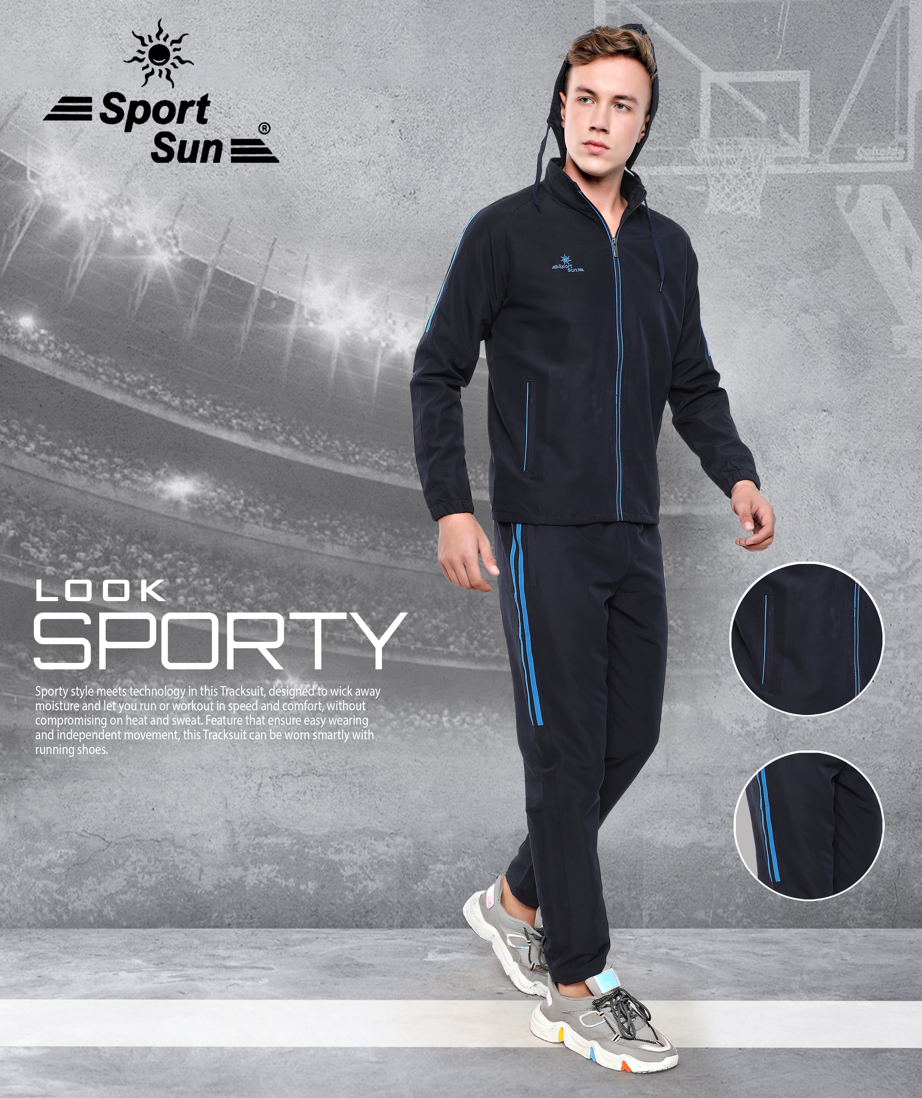 Sport Sun Micro Poly Men Navy Blue Track Suit